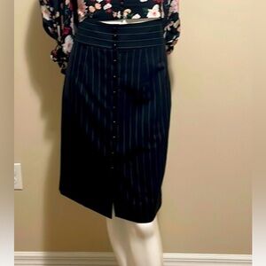 MILLY HIGH-WAISTED WIDE WAIST BAND WOOL COTTON PINSTRIPE PENCIL SKIRT 8 NWOT